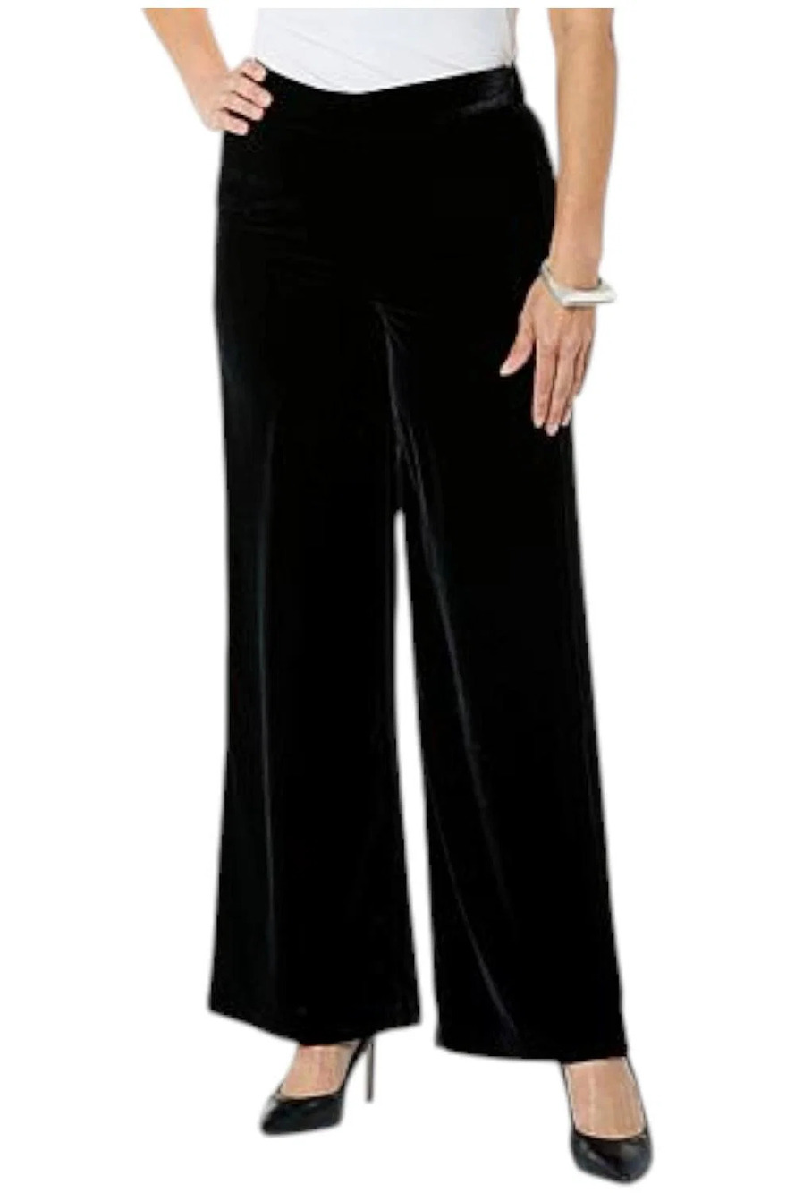 WynneCollection Women's Velvet Wide Leg Pant Black - Regular
